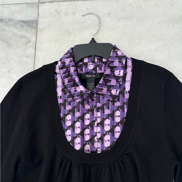Vintage Style & Co. Collared Sweater Pullover Silk Blend Academia Black Purple L - Picture 7 of 11
